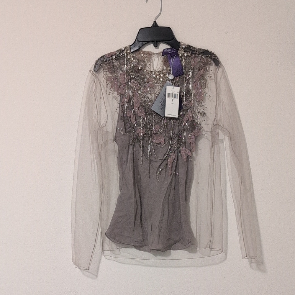 Fiorenzo Embellished Tulle Blouse. Ralph Lauren Collection
